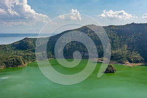 The lake in the crater of Taal volcano is located on the island of Luzon south of the capital of the Philippines, Manila.