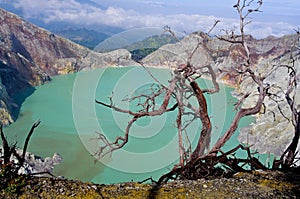 lake in a crater of volcano Ijen. Indonesia