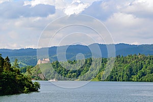 Lake Czorsztyn and the ruins of Czorsztyn Castle, Poland