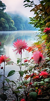 Lake Dahlias A Serene And Detailed Depiction Of English Countryside Scenes