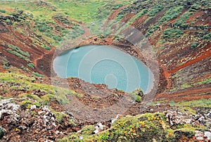 Lake and dead volcano, view of a naturel lake on the top of volcano in Iceland