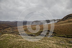 Lake District, Cumbria, England - autumn on a cloudy, moody day, low clouds.