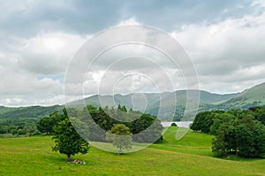 Lake District The Fairfield Horseshoe from Wray Castle Cumbria photo