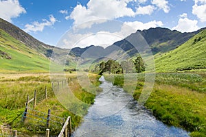 Lake District river and Haystacks mountain from Buttermere UK Cumbrian county in England
