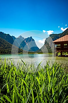 Lake Dobbiaco in the Dolomites, Italy