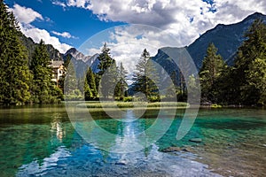 Lake Dobbiaco in the Dolomites, Italy