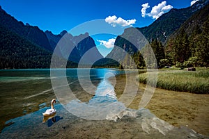 Lake Dobbiaco in the Dolomites, Italy