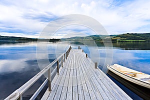 Lake dock with boats on a summer afternoon.