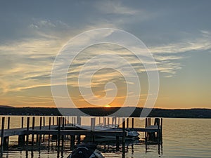 Lake dock at sunset