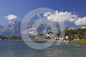 Lake in dolomite alps italy