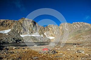 Lake Dorothy at Arapahoe Pass Colorado with a Tent in the Foreground