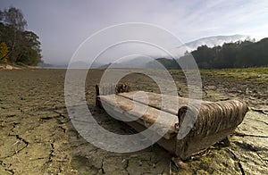 A lake dries up during a drought.