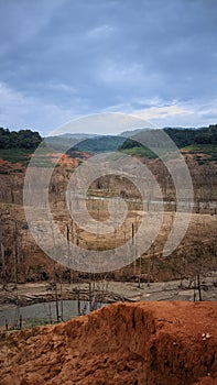 a lake that dries up due to the dry season photo