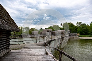 Lake dwellings at Lake Constance. Open-air archaeological museum presenting archaeological finds and replicas of pile-dwelling