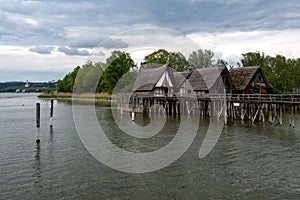 Lake dwellings at Lake Constance. Open-air archaeological museum presenting archaeological finds and replicas of pile-dwelling