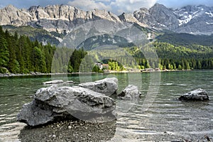 Lake Eibsee in the Alps of Bavaria