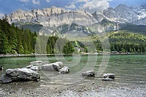 Lake Eibsee in the Alps of Bavaria