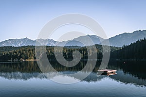 Lake Eibsee in Garmisch-Partenkirchen area at sunrise