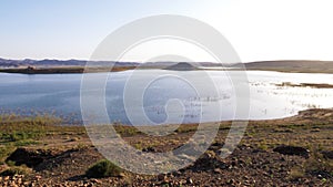 Lake El Mansour Eddahbi dam water reservoir in Ouarzazate, Morocco.