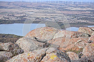 Lake Ellsworth, wind Turbines and, Boulders at Mt Scott in Oklahoma.