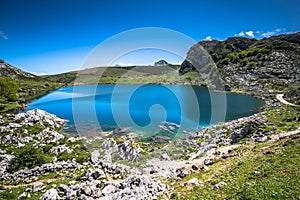 Lake Enol and mountain retreat, the famous lakes of Covadonga, A