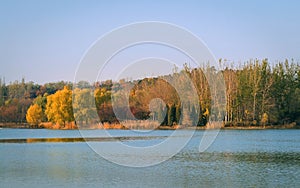 lake Fall Scene with Autumn Trees