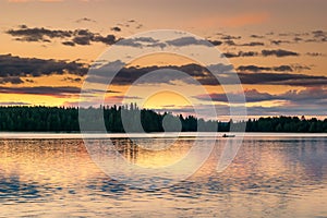 A lake in Finland during the midnight sun.