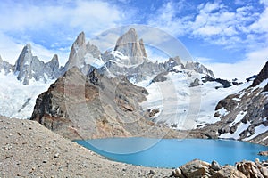 Lake and the Fitz Roy peak in Los Glaciares National Park, El ChaltÃÂ©n, Argentina photo