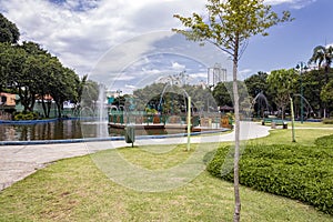 Lake with fountain in Park Santos Dumont, Sao Jose dos Campos, Brazil