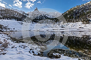 Lake Funtensee near Kärlinghaus during Snowy Winter in the European Alps, Germany, Europe