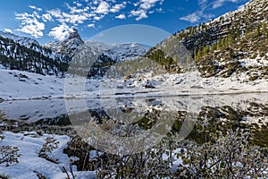 Lake Funtensee near Kärlinghaus during Snowy Winter in the European Alps, Germany, Europe
