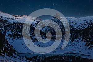 Lake Funtensee near Kärlinghaus during Winter Night in the European Alps, Germany, Europe