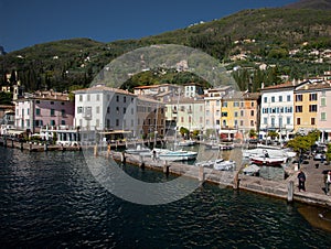 Lake - lago - Garda, Italy. Town of Gargnano, lakeside resort. Old harbour photo