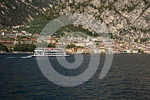 Lake - lago - Garda, Italy. Town of Limone del Garda, lakeside resort photo