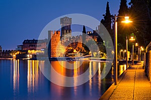 Lake Garda, Town of Sirmione (Lombardy, Italy) at blue hour