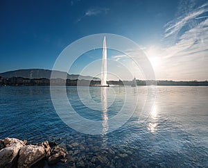 Lake Geneva and Jet Dâ€™eau Water Fountain - Geneva, Switzerland