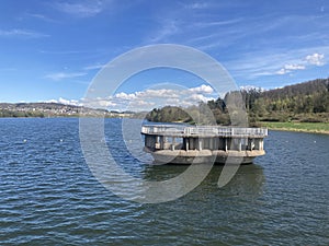 A Lake in Germany in a hilly area with an overwater protection for dams