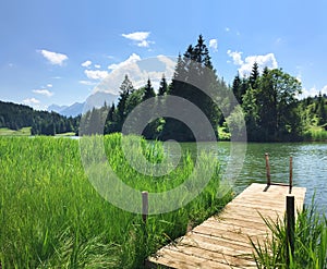 Lake Geroldsee with wooden boardwalk