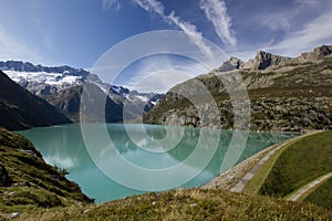 Lake Goeschenen at the Goescheneralp with the dam on the rigth side