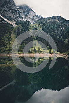 Lake gosausee with reflection in the austrian alps