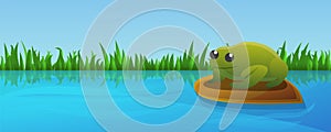 Lake green frog concept banner, cartoon style
