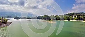 Lake Gruyere in the Canton of Fribourg, Switzerland.