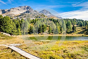 The lake of Hahnensee or Lej dals ChÃ¶ds Grisons, Switzerland