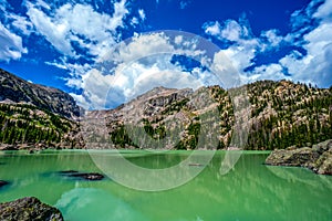 Lake Haiyaha in Rocky Mountain National Park with Milkweed