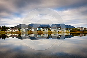 Town of Leknes in the Lofoten archipelago, Norway photo