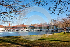 Lake Heviz Spa from its park in Hungary. Lake Heviz is the 2nd l