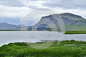 Lake and hills in the beautiful landscape of Snaefellsnes peninsula