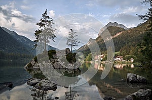 Lake Hintersee and mountain landscape in Ramsau, Germany