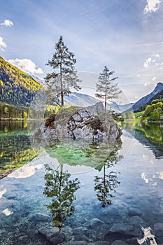 Lake Hintersee in Nationalpark Berchtesgadener Land, Bavaria, Germany