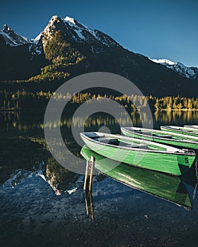 lake hintersee during spring with mountain reflection